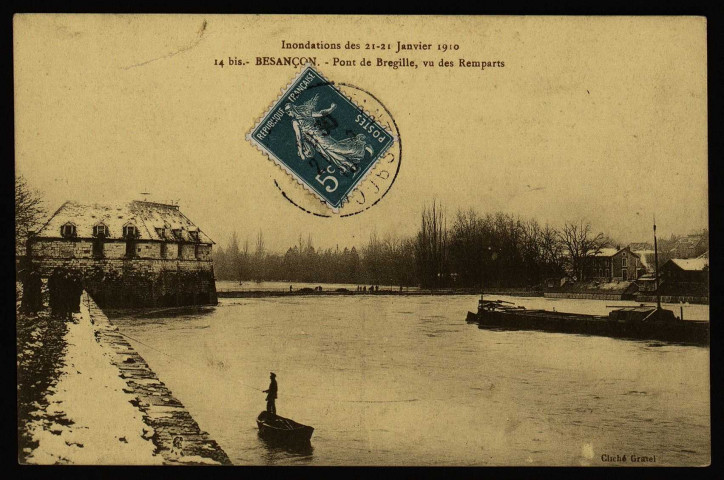 Inondations des 21-21 janvier 1910 - Besançon - Pont de Bregille, vu des Remparts. [image fixe] , 1904/1910