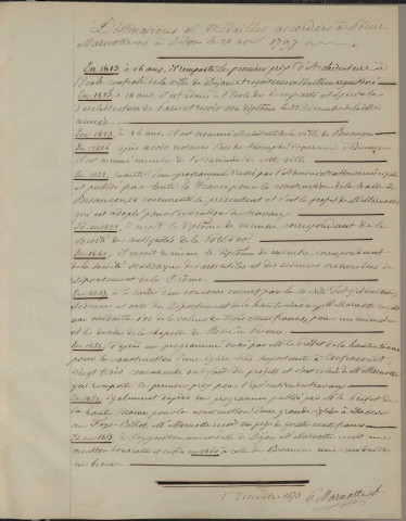 Lettre [manuscrite] adressée par Pierre Marnotte, ancien architecte de la ville de Besançon, à son ami Viancin, secrétaire de la Mairie, pour lui donner la généalogie de la famille Marnotte..