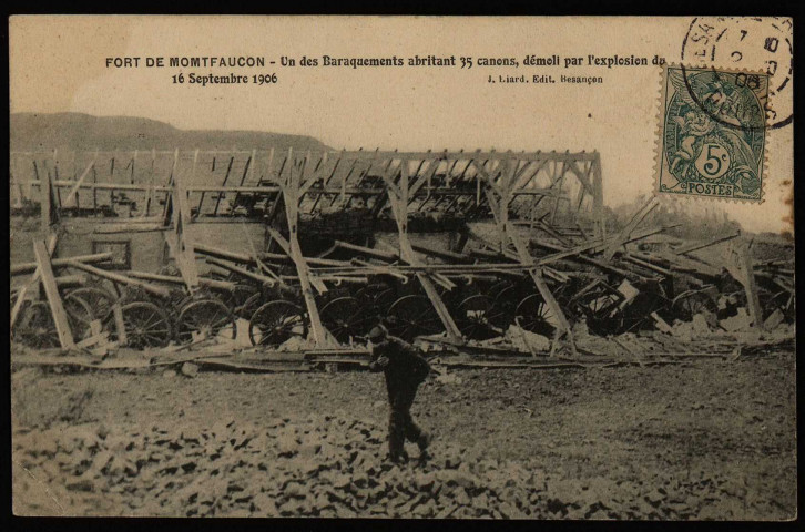 Fort de Montfaucon - Intérieur du Nouveau Fort avec la trouée produite par l'explosion du 16 Septembre 1906. [image fixe] , Besançon : J. Liard, édit. Besançon, 1905/1906