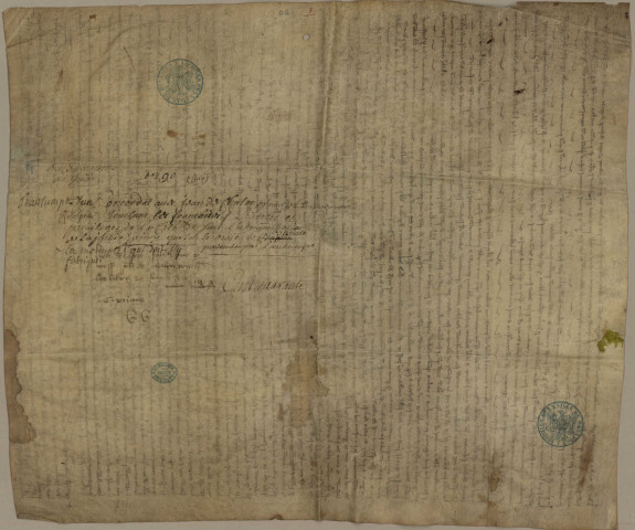 - Lettres de Pierre Cappochi, cardinal diacre du titre de St Georges au Velabre, légat du St Siège, défendant d'évoquer devant un autre tribunal les procès entamés devant la justice de l'archevêque de Besançon (Besançon, 15 juin 1254). - Lettres patentes de l'empereur Richard de Cornouailles s'engageant à ne jamais distraire Besançon de la mouvance de l 'Empire (Londres, 19 mai 1260)
Numérisé. - Accord passé entre Jean de Chalon, Seigneur d'Arlay et les citoyens de Besançon au nom de l'empereur Rodolphe de Habsbourg qui garantit les droits et franchises de la ville (3 juin 1290) *
Numérisé. - Confirmation des privilèges par l'empereur Adolphe de Nassau le 22 septembre 1296 : deux vidimus du 14 septembre 1434 - Lettres de créances par lesquelles les citoyens de Besançon accréditent Pierre Bélier en qualité de procureur, pour demander à l'empereur Albert 1er confirmation des privilèges de la cité et rémission des griefs que lui et ses prédécesseurs ont pu avoir contre la ville : minute, 25 avril 1307 - Procuration donnée par l'empereur Albert 1er à Thiébaud de Hasembourg pour recevoir le serment d'hommage et de féauté de la ville de Besançon (Spire, 7 mai 1307) - Confirmation générale des privilèges de la ville par l'empereur Albert 1er : il l'absout de tous les griefs qu'avaient contre elle l'empereur Rodolphe son père et ses prédécesseurs (Spire, 7 mai 1307) * cf. Castan, origines de la Commune de Besançon : pièces justificatives n° XXII.