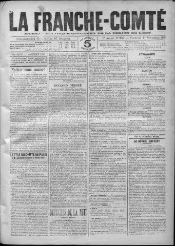 01/11/1889 - La Franche-Comté : journal politique de la région de l'Est