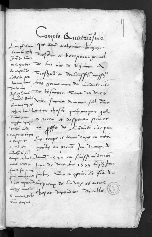 Comptes de la Ville de Besançon, recettes et dépenses, Compte de Antoine Buzon (1er janvier - 31 décembre 1533)
