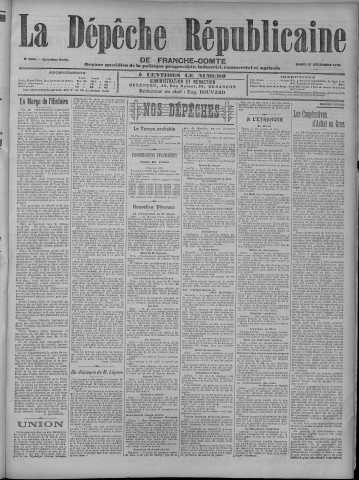27/12/1910 - La Dépêche républicaine de Franche-Comté [Texte imprimé]