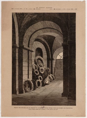Aspect du caveau où est déposé le corps de Victor Hugo dans la crypte du Panthéon [image fixe] / Dessin d'après nature par G. Guiaud. ; E. A. Tilly , 1885