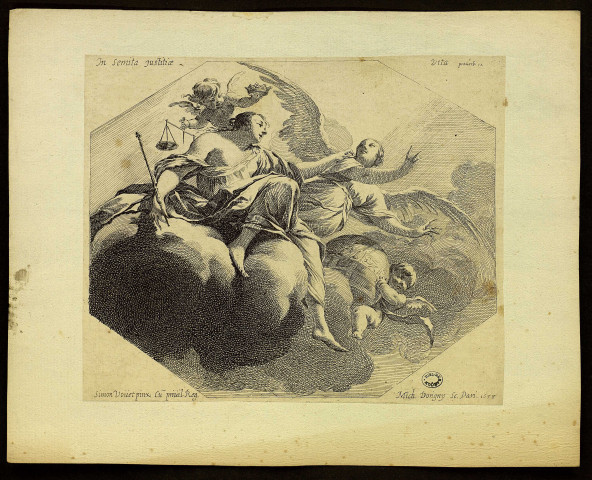 In Semita justitice vita prouerb. 12 [image fixe] / Simon Vouet pinx. Cu priuil. Reg. Mich. Dorigny Sc. Pari , Paris, 1638