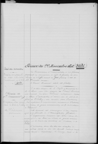 Registre des délibérations du Conseil municipal, avec table alphabétique, du 22 novembre 1898 au 7 novembre 1899