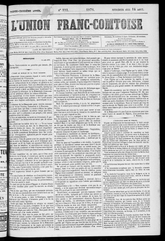 14/08/1878 - L'Union franc-comtoise [Texte imprimé]
