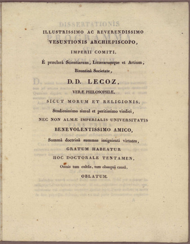 De anima humana dissertatio, quam, thesis philosophicae modo habitam, in publico Academiae Bisuntinae auditorio, praeside rectore, D. Ordinaire, doctoratus in facultate litterarum obtinendi caus, tueri conabitur, quarta decima die mensis augusti anni 1810, Petrus Fontanier, in Bisuntino lycaeo humaniorum litterarum professor ....