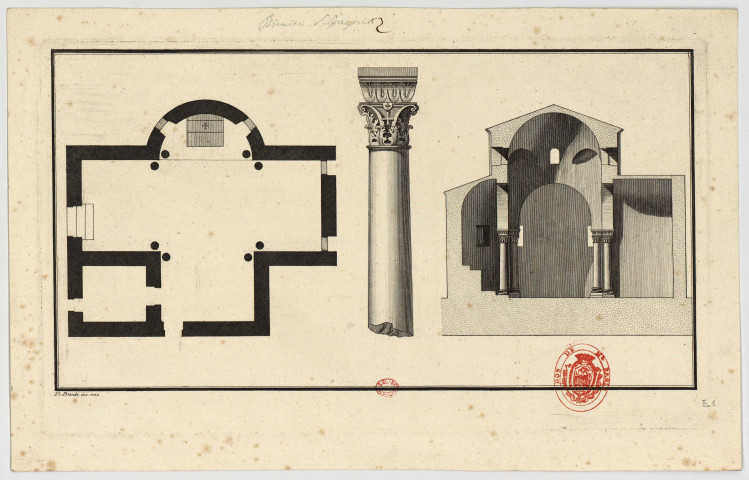 San Gregorio (Rimini) [Image fixe] : plan, coupe et une colonne / D. Pronti inc. 1782 , 1782