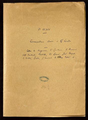 Ms 2012 - Correspondance de Gaston Coindre, 1878-1908, et notes le concernant.