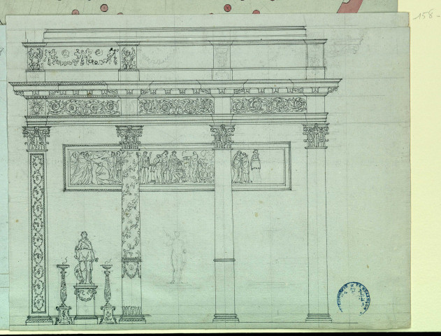 Elévation d'un temple. Projet de décor de théâtre / Pierre-Adrien Pâris , [S.l.] : [P.-A. Pâris], [1700-1800]