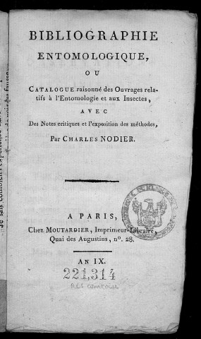 Bibliographie entomologique par Ch. Nodier