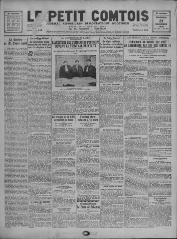 21/12/1934 - Le petit comtois [Texte imprimé] : journal républicain démocratique quotidien