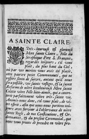 Rituel ou cérémonial des religieuses de Ste Claire du monastère de Salins