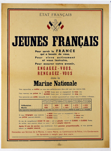 Jeunes Français pour servir la France, engagez-vous... dans la Marine nationale, affiche