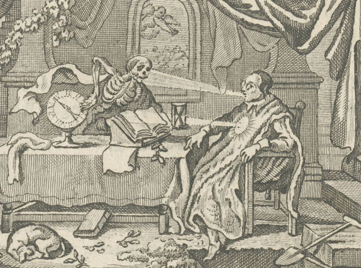 1953.7.460 – Antoni Zürcher d’après Adrian Van de Venne, Dialogue entre la mort et un vieil homme, vers 1790-1798, taille-douce sur papier