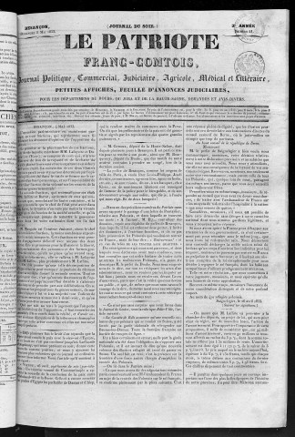 05/05/1833 - Le Patriote franc-comtois