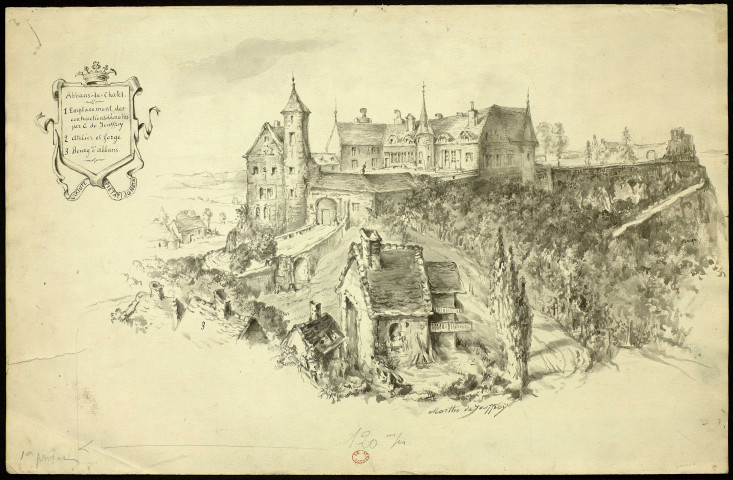 Abbans-le-Chatel [Abbans-Dessus]. Vue du château [dessin] / Marthe de Jouffroy , [Abbans-Dessus] : Marthe de Jouffroy, [1800-1900]