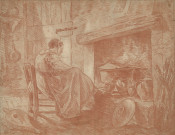 59 - Femme assise devant la cheminée d'une cuisine , [Rome], [circa 1762]
