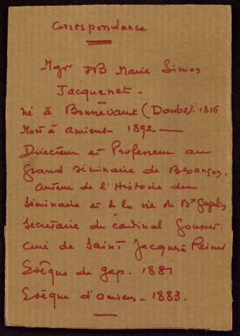 Ms 2245 - Correspondance de Mgr Jacquenet (tome I)