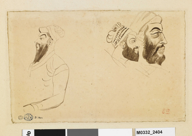 Trois études de têtes d'Orientaux de profil