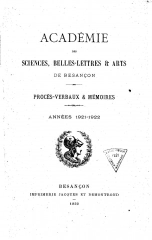 01/01/1921 - Procès verbaux et mémoires [Texte imprimé] /