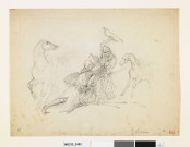 Deux soldats médiévaux au combat et leurs chevaux