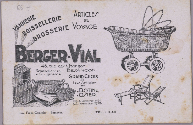 [Carte publicitaire - Berger-Vial - Vannerie, Boissellerie, Brosserie] [image fixe] , 1904/1930
