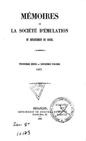 01/01/1857 - Mémoires de la Société d'émulation du Doubs [Texte imprimé]