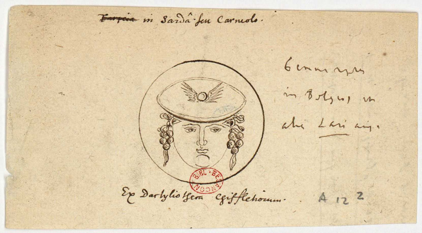 Camée antique : tête d'enfant coiffé d'un pétase ailé [Image fixe] , [S.l.] : [s.n.], [circa 1650]