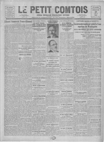 21/08/1927 - Le petit comtois [Texte imprimé] : journal républicain démocratique quotidien