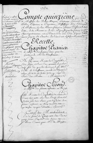 Comptes de la Ville de Besançon, recettes et dépenses, Compte de Pierre François Garnier (1760)
