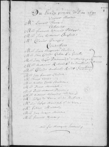 Registre des délibérations municipales 1er janvier - 31 décembre 1691