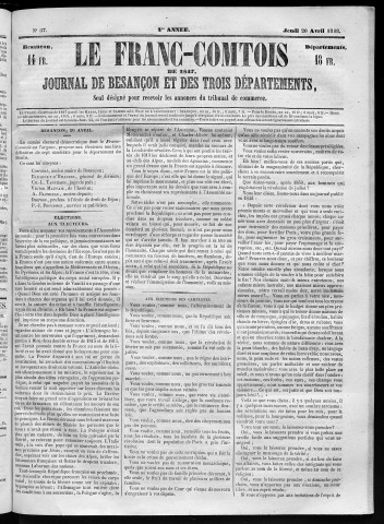 20/04/1848 - Le Franc-comtois - Journal de Besançon et des trois départements
