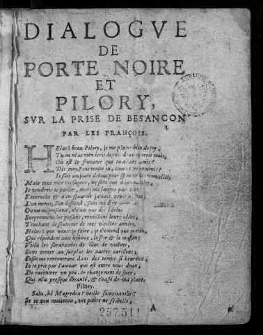 Dialogue de Porte-noire et Pilory, sur la prise de Besançon par les François [Français]