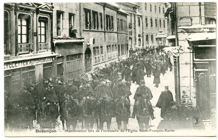 Besançon - Manifestation lors de l'inventaire de l'église Saint-François-Xavier [image fixe] , Besançon : J. Liard, édit, 1906
