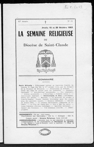 15/10/1953 - La Semaine religieuse du diocèse de Saint-Claude [Texte imprimé]