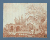 Moulin et pont au bord d'une rivière , [France : Paris], [1765-1775]