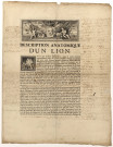 Description anatomique d'un lion, surmonté d'un bandeau aux armes de la France [image fixe] , 1700/1790