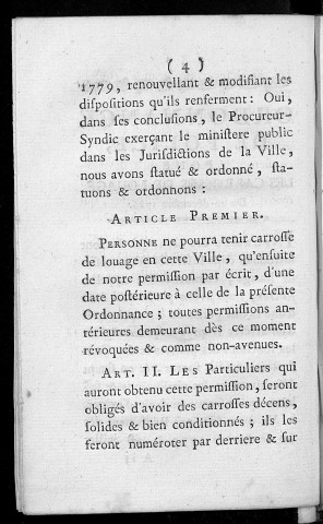 Ordonnance de police pour les carrosses de louage, du 20 décembre 1786
