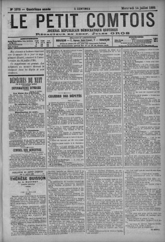 14/07/1886 - Le petit comtois [Texte imprimé] : journal républicain démocratique quotidien