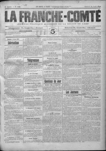 25/08/1894 - La Franche-Comté : journal politique de la région de l'Est