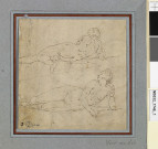 Femme nue allongée vue de face et vue de dos (recto); Figure nue courant (verso)