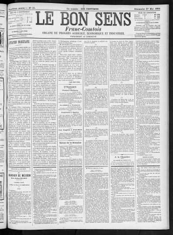 27/05/1894 - Organe du progrès agricole, économique et industriel, paraissant le dimanche [Texte imprimé] / . I