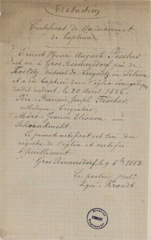 Déclarations de résidence : récépissés (1888-1893) ; extraits d'actes d'état civil de citoyens suisses (1862-1884).