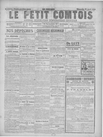 25/04/1920 - Le petit comtois [Texte imprimé] : journal républicain démocratique quotidien