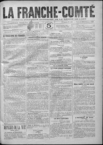 19/10/1889 - La Franche-Comté : journal politique de la région de l'Est