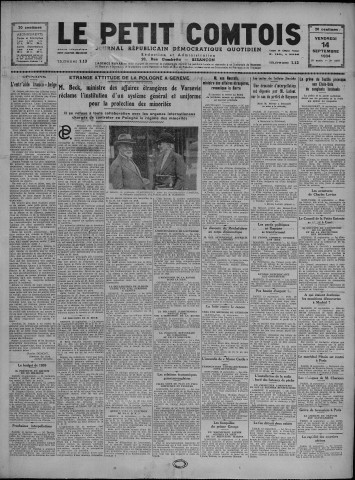 14/09/1934 - Le petit comtois [Texte imprimé] : journal républicain démocratique quotidien
