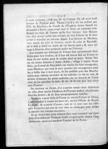 Lettre adressée par un patriote de Neuchâtel à M. le Maire de Besançon, et renvoyée par le Directoire du département du Doubs à la municipalité de Pontarlier