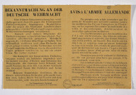 Avis à l'armée allemande = Bekanntmachung an der deutsche Wehrmacht, affiche